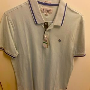 Men’s Original Penguin blue, large, short sleeved polo shirt. Never worn/tags-on